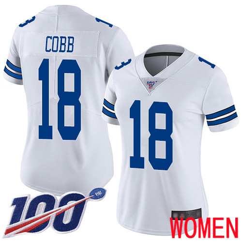 Women Dallas Cowboys Limited White Randall Cobb Road #18 100th Season Vapor Untouchable NFL Jersey->women nfl jersey->Women Jersey